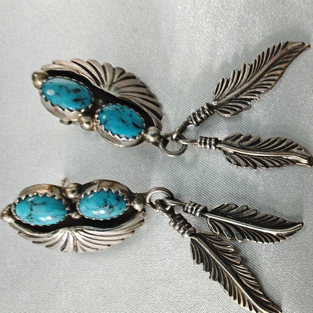 Silver and Turquoise Feather Earrings